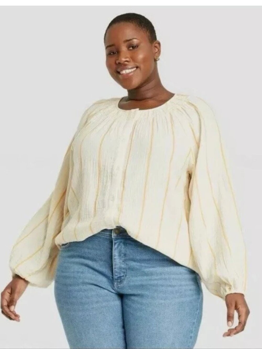 NWOT Ava & Viv Women's Striped Gauze Top Peasant Style Boho 3X